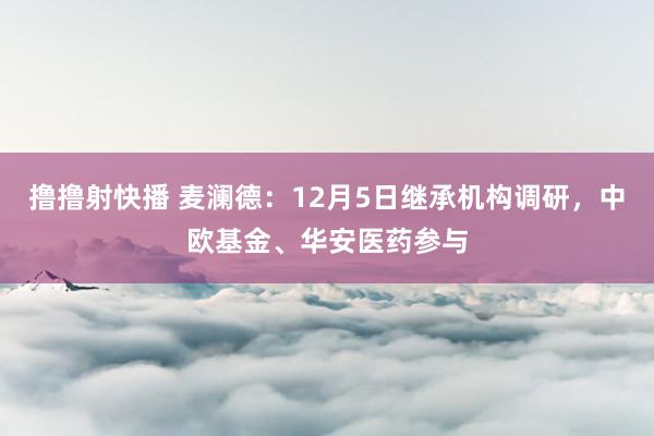 撸撸射快播 麦澜德：12月5日继承机构调研，中欧基金、华安医药参与