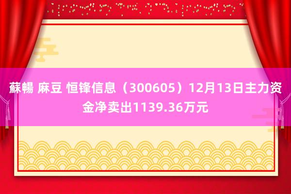 蘇暢 麻豆 恒锋信息（300605）12月13日主力资金净卖出1139.36万元