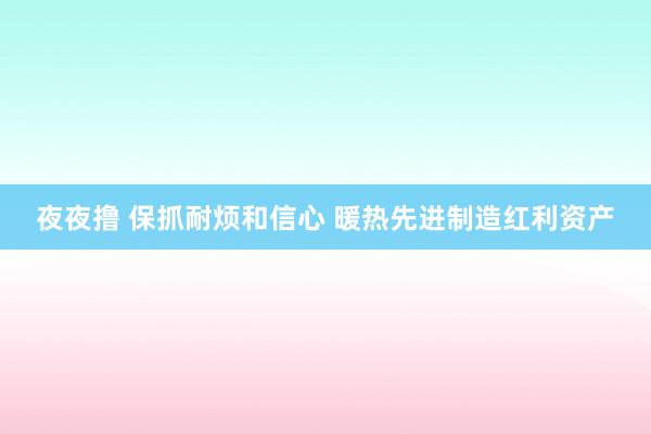 夜夜撸 保抓耐烦和信心 暖热先进制造红利资产