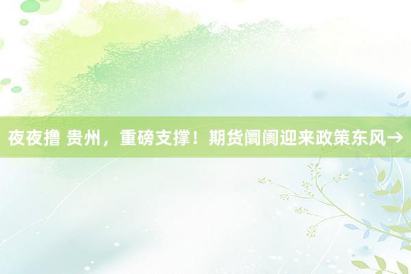 夜夜撸 贵州，重磅支撑！期货阛阓迎来政策东风→
