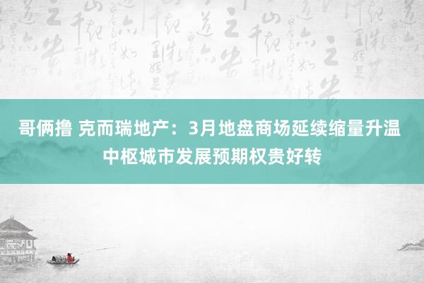 哥俩撸 克而瑞地产：3月地盘商场延续缩量升温 中枢城市发展预期权贵好转