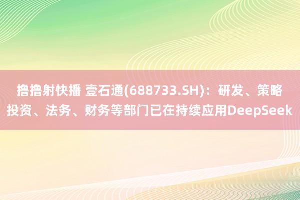 撸撸射快播 壹石通(688733.SH)：研发、策略投资、法务、财务等部门已在持续应用DeepSeek